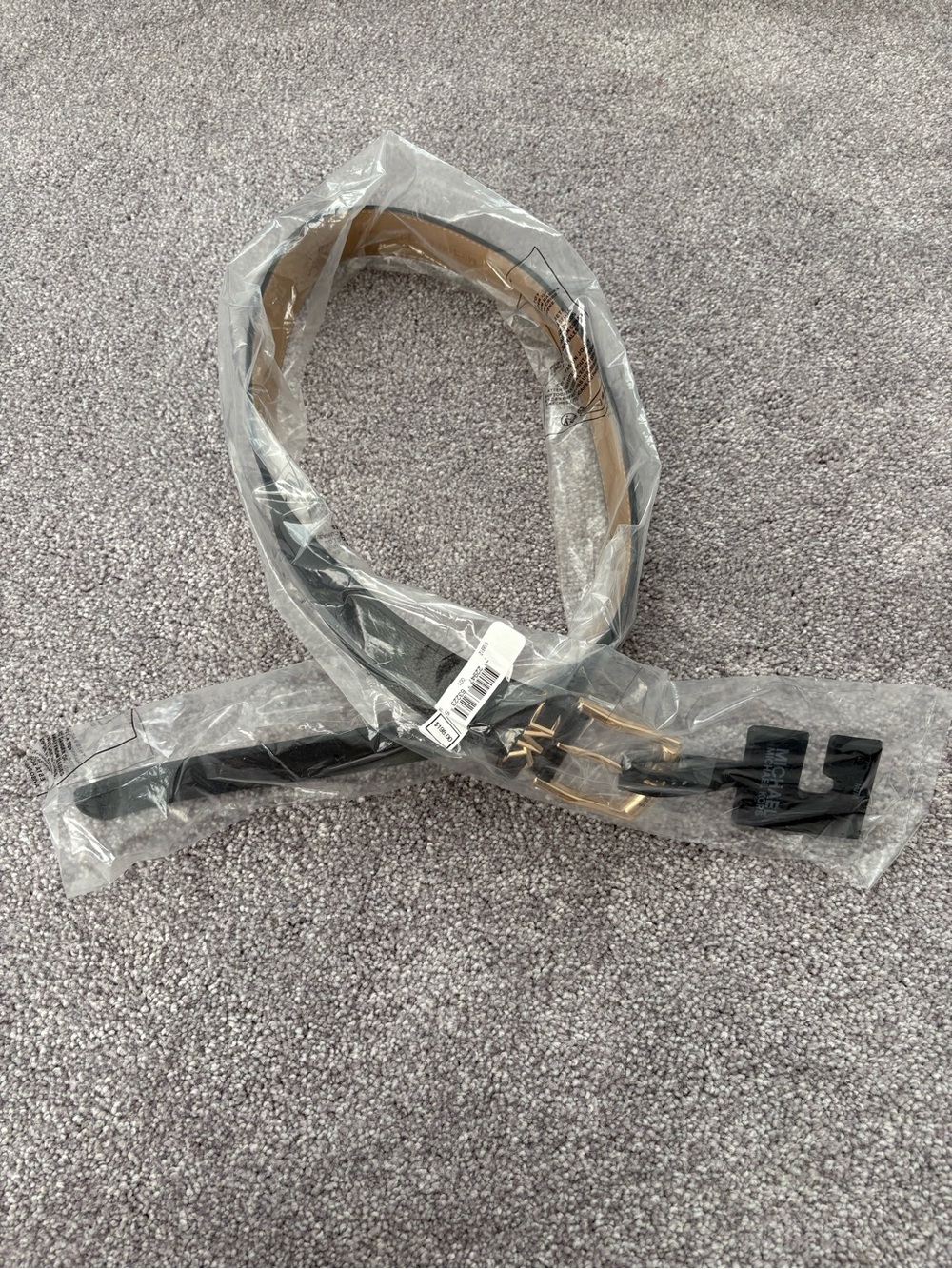 Michael Kors Black Leather Belt with Gold Buckle (Medium)